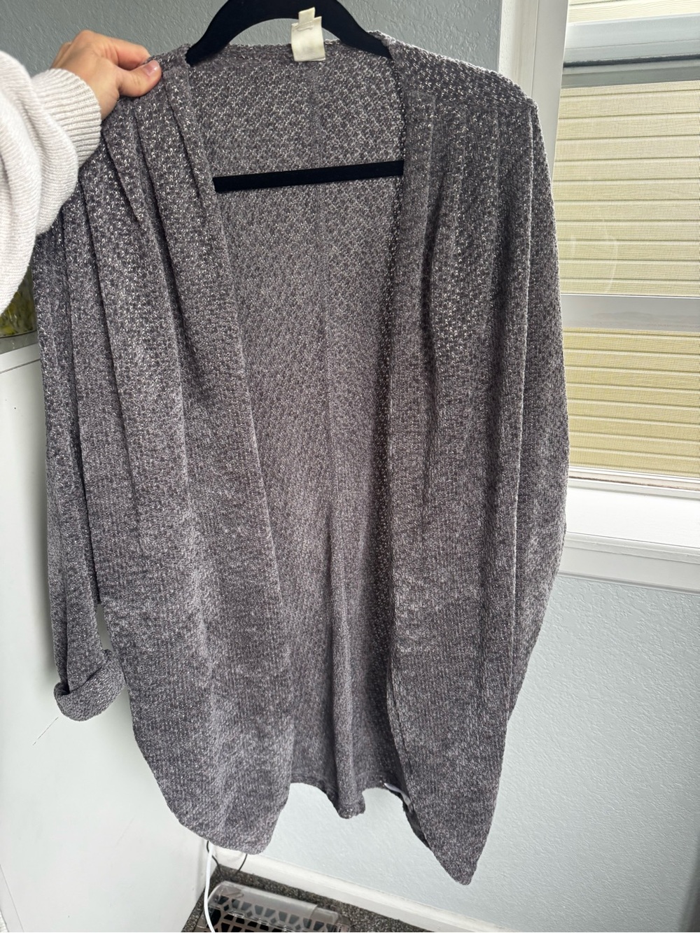 Open Front Knit Cardigan; Heather Gray